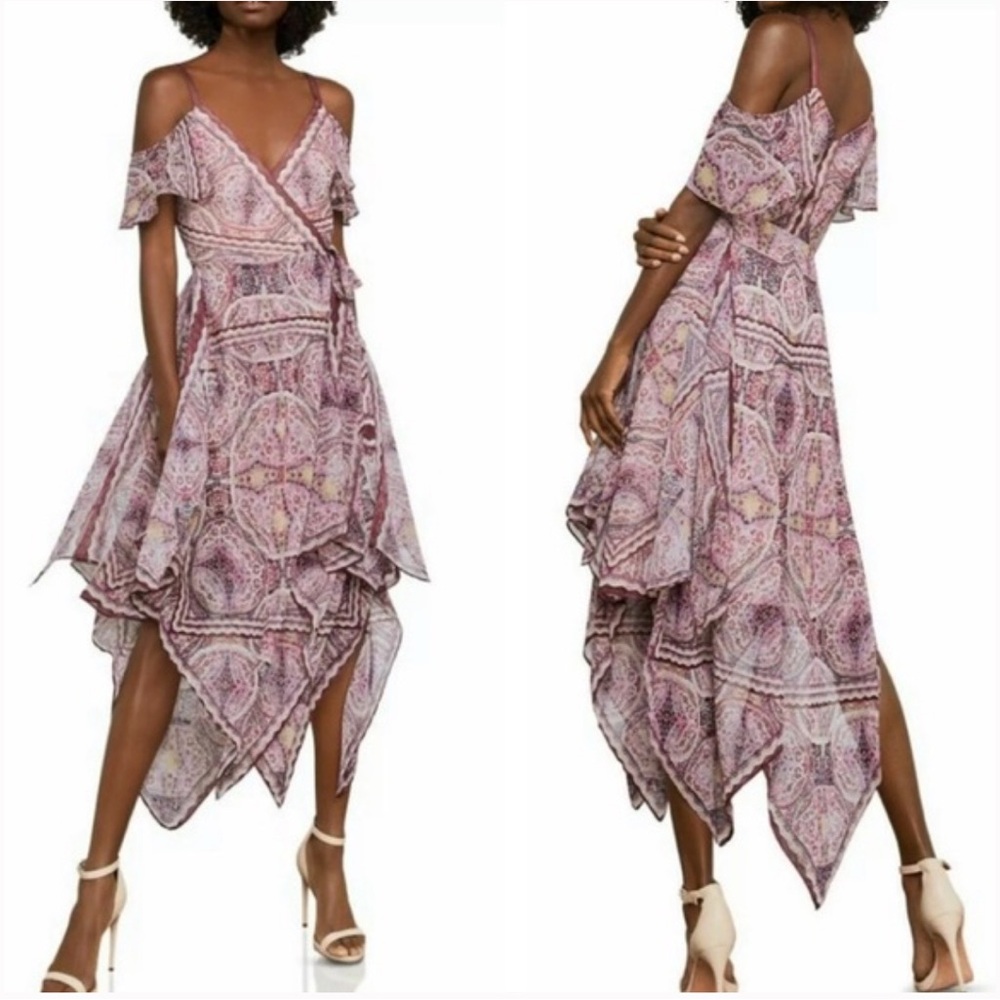 BCBGMAXAZRIA Festival Paisley Wrap Dress Elegant Pink Patterned medium